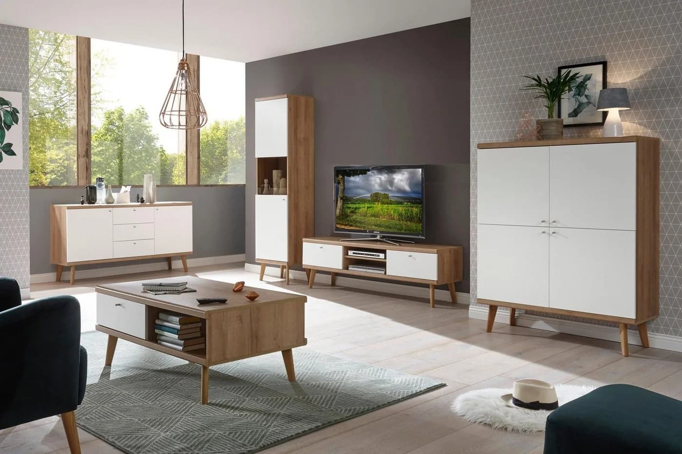 HOME AFFAIRE Sideboard Merle Weiß Eiche Riviera Skandinavisch - Bild 5