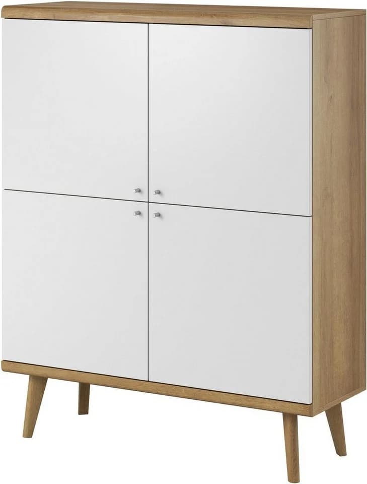 HOME AFFAIRE Highboard Merle Weiß Eiche 4 Türen FSC