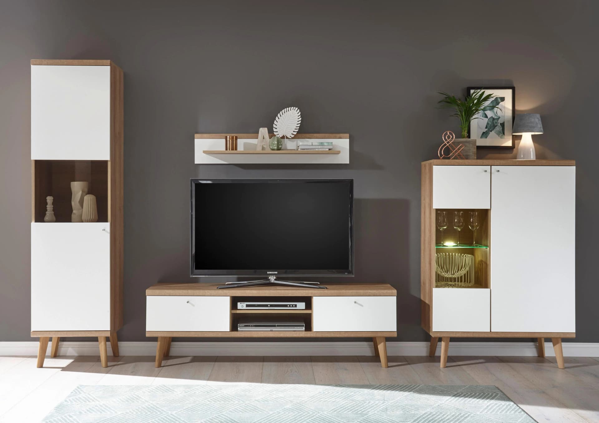 HOME AFFAIRE Wohnwand Merle 4-teilig Skandinavisch Braun/Weiss