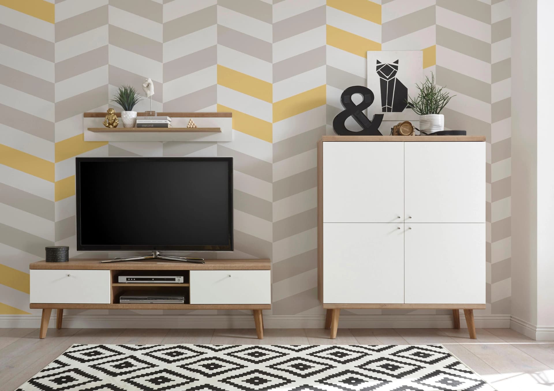 HOME AFFAIRE Wohnwand Merle 3-teilig Braun/Weiß Skandinavisches Design