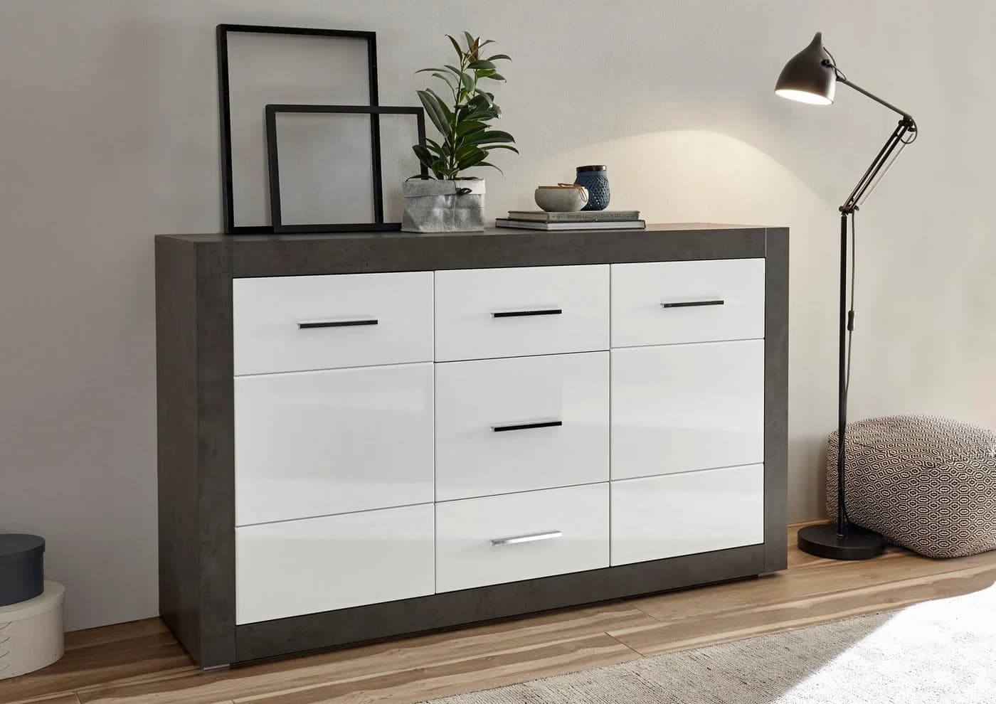 Sideboard HOME AFFAIRE Etero Grau Schwarz Weiß Hochglanz - Bild 2