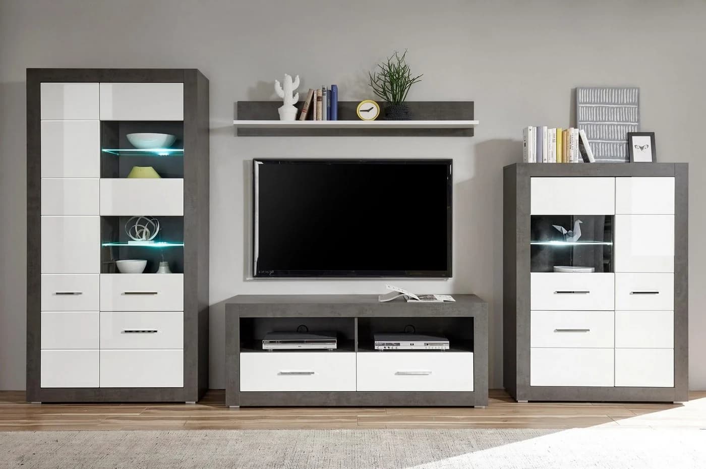 HOME AFFAIRE Etero Wohnwand Set Grau/Schwarz Weiß Hochglanz - Bild 5