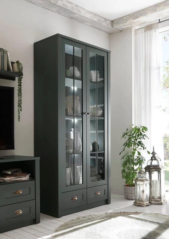 HOME AFFAIRE Vitrine Ascot Grün mit Glas und Metallgriffen - Bild 2