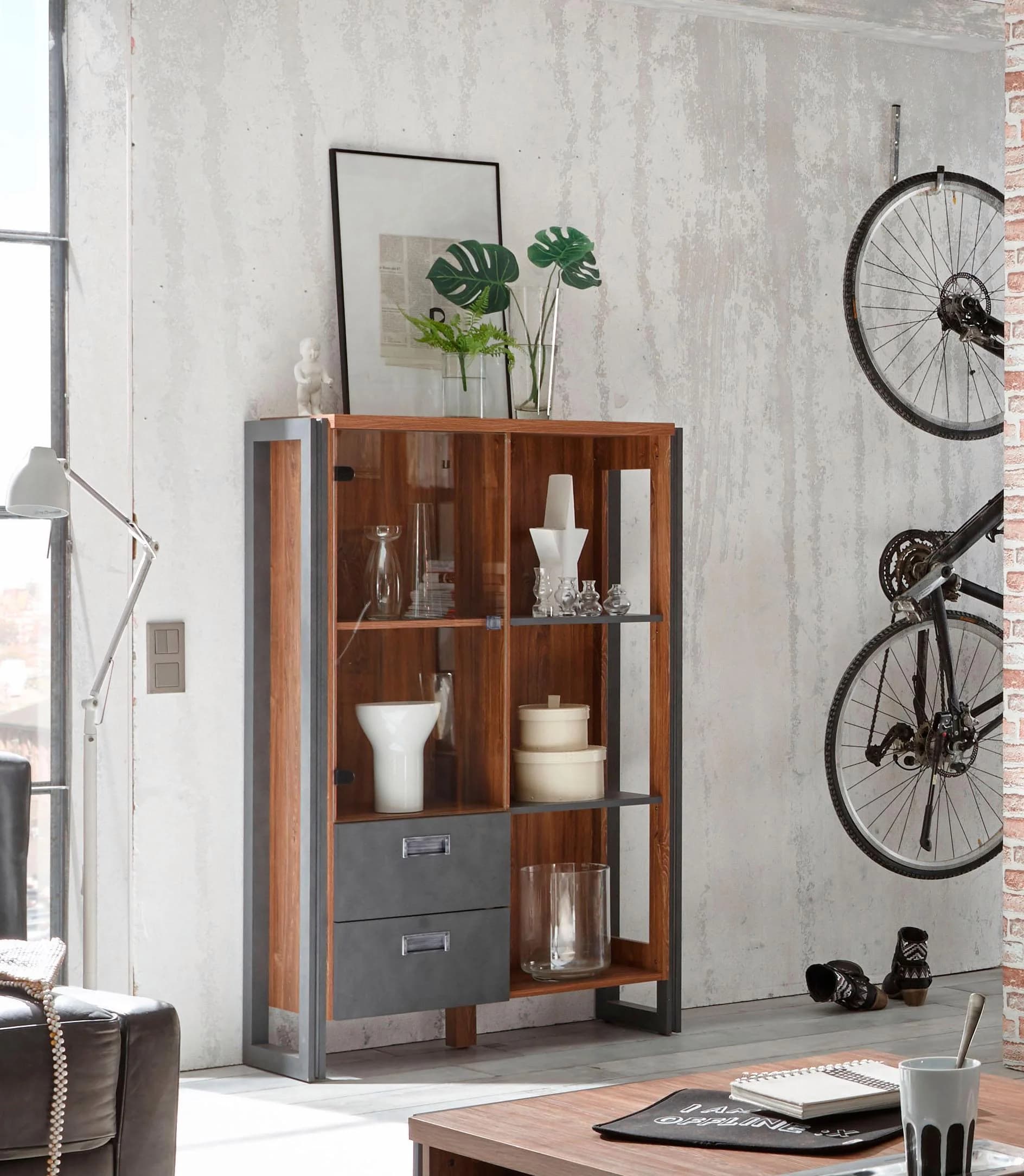 Home Affaire Highboard Detroit Grau Braun Industrial Design