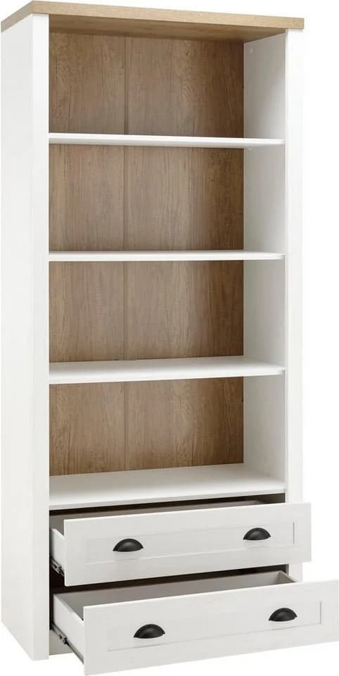 HOME AFFAIRE Regal Beauvais Weiß Pinie Eiche Dekor 4 Fächer 2 Schubladen - Bild 4