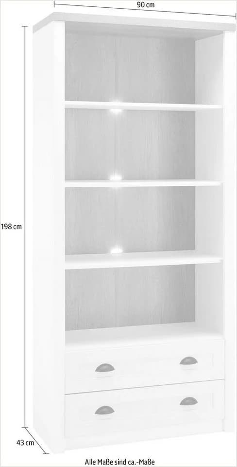 HOME AFFAIRE Regal Beauvais Weiß Pinie Eiche Dekor 4 Fächer 2 Schubladen - Bild 5