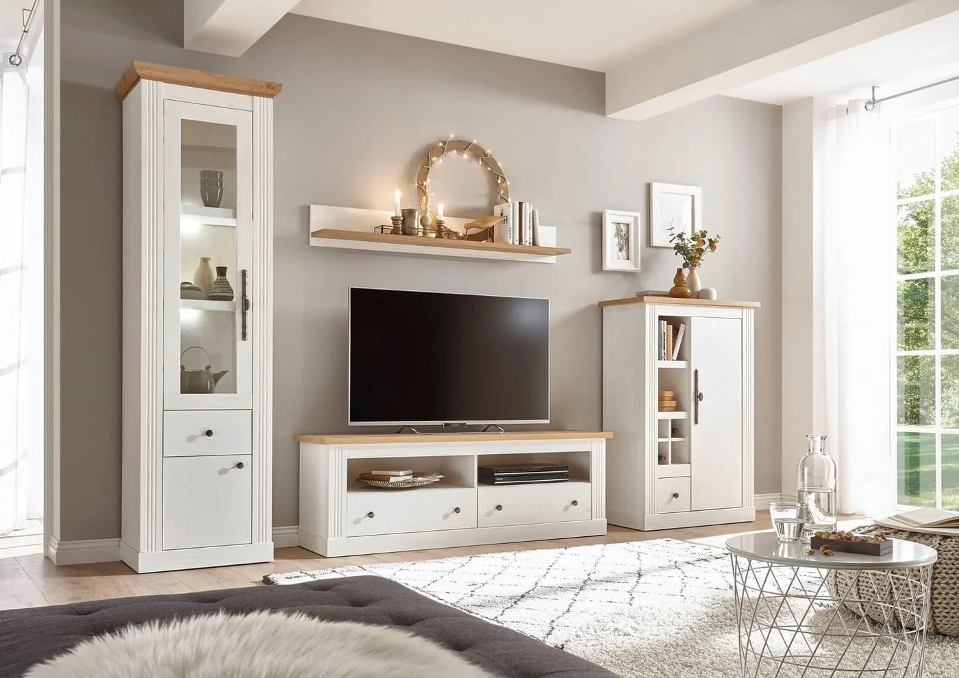OTTO HOME Westminster Wohnwand Set Weiß Braun Landhausstil - Bild 2