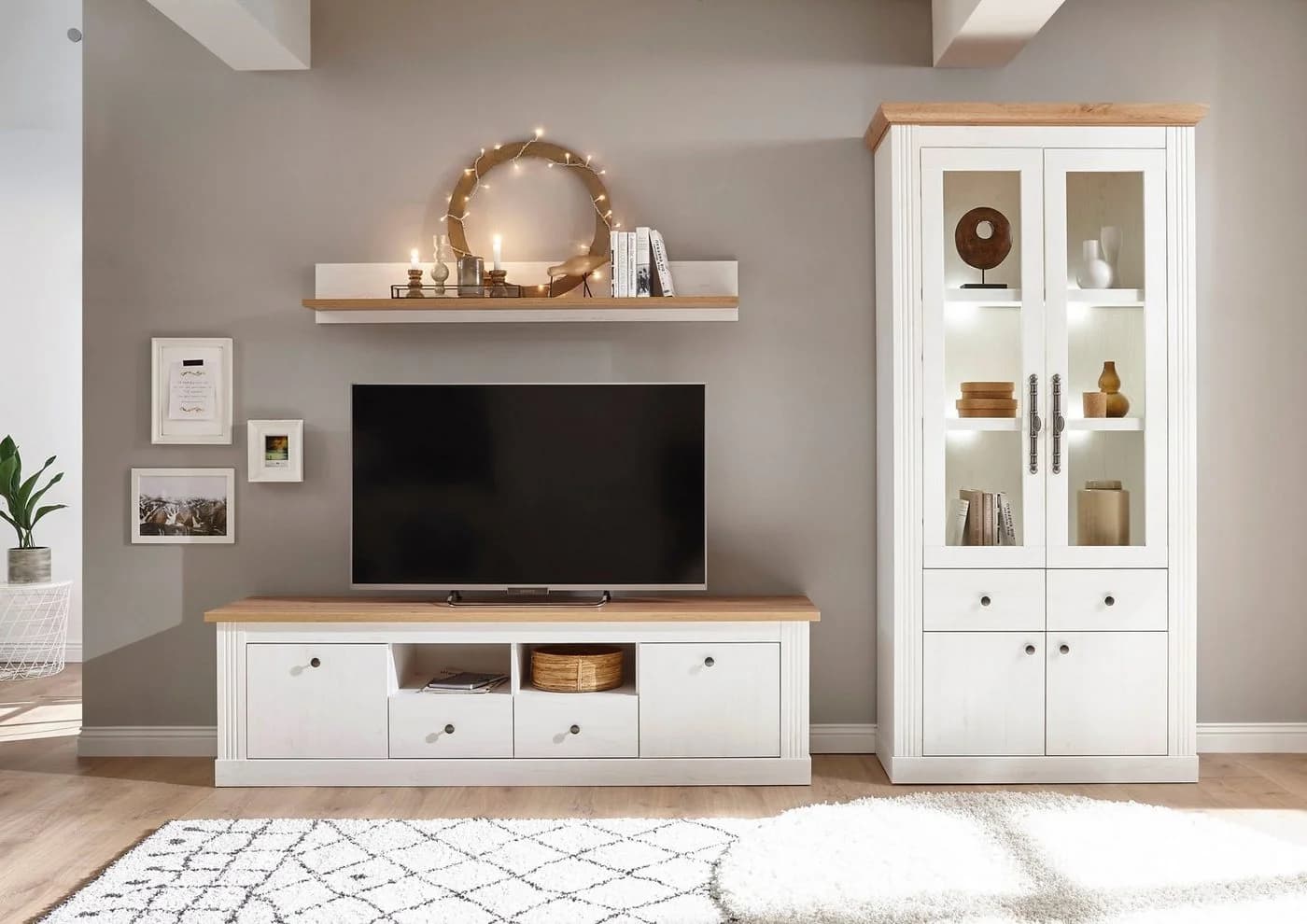 OTTO HOME Westminster Wohnwand Set Weiß Eiche Landhausstil