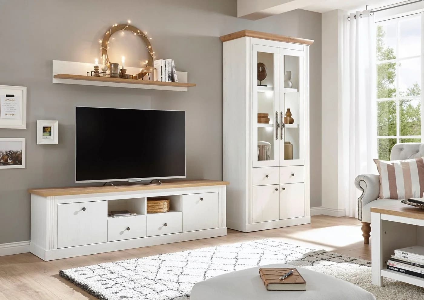 OTTO HOME Westminster Wohnwand Set Weiß Eiche Landhausstil - Bild 2