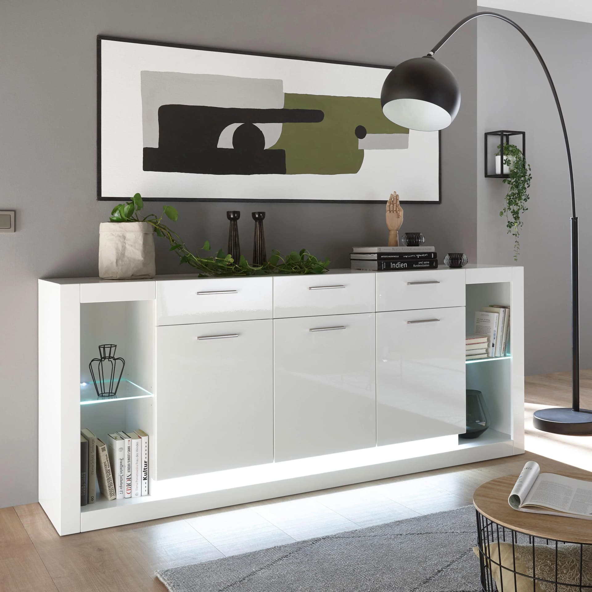 Home Affaire Sideboard Meran Weiß Hochglanz 3 Schubladen 3 Türen