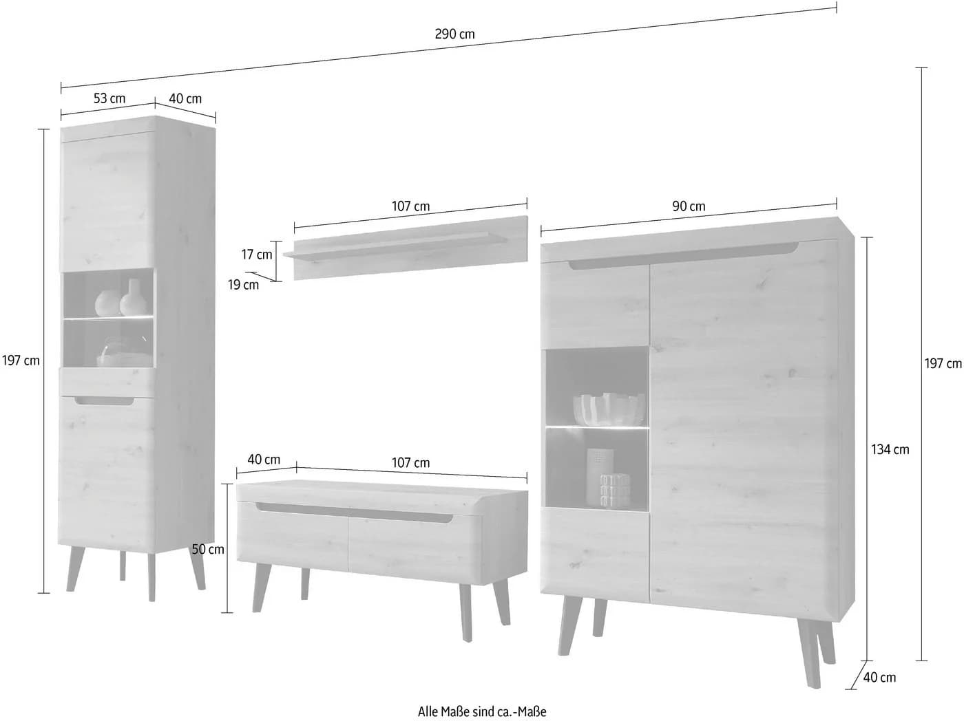 HOME AFFAIRE Wohnwand Torge Eiche Schwarz Skandinavisch - Bild 5