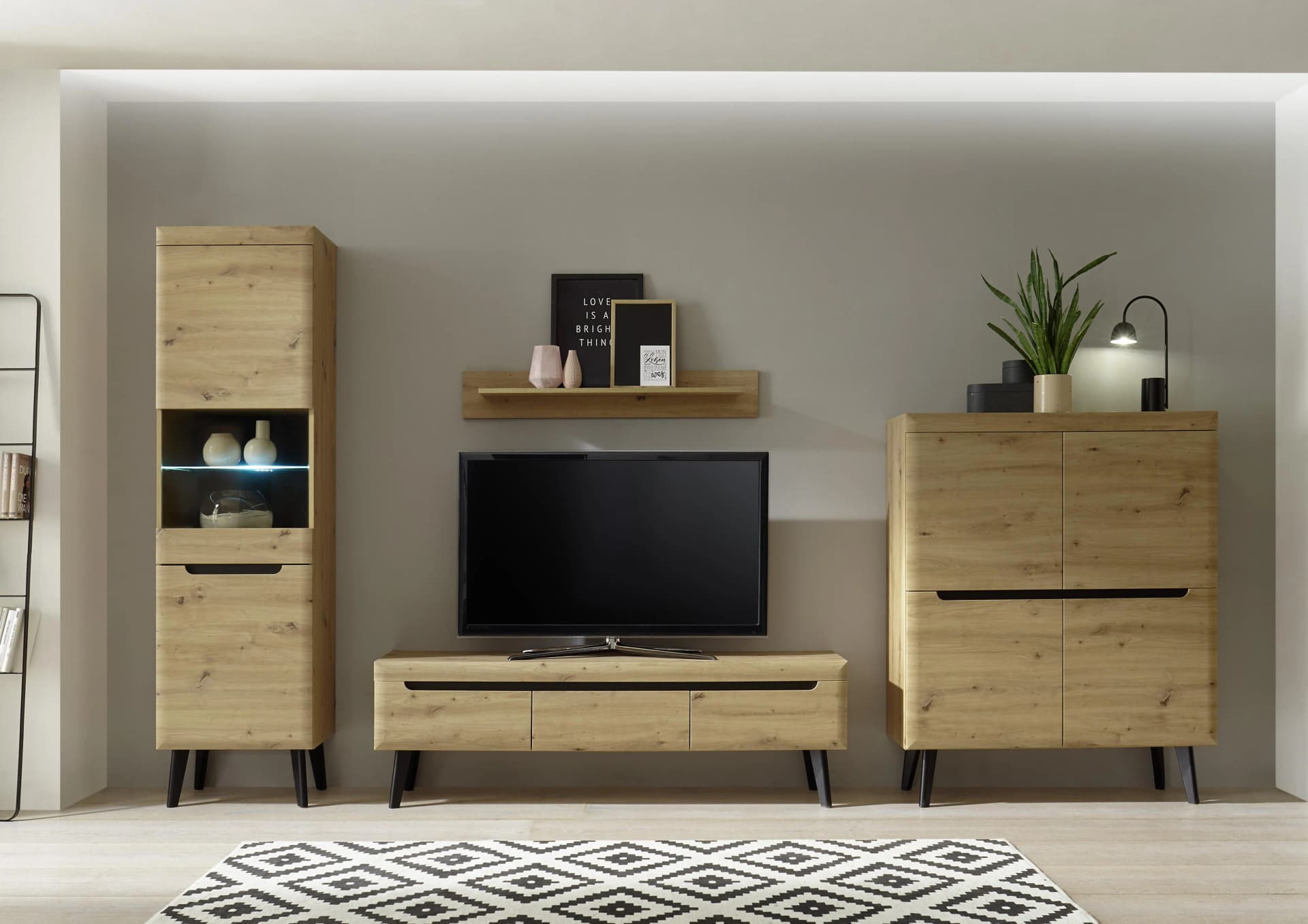 HOME AFFAIRE Wohnwand Torge Set Beige Schwarz Skandinavisch
