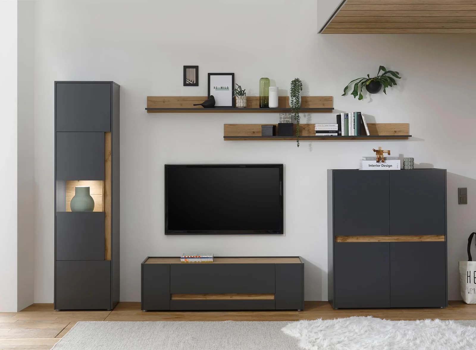 HOME AFFAIRE Wohnwand City/Giron Anthrazit Viel Stauraum