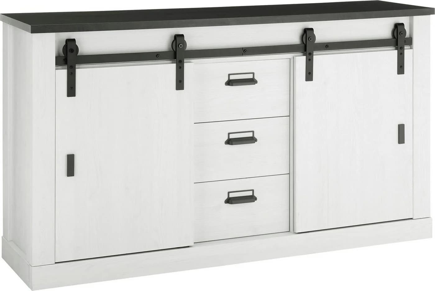 Sideboard HOME AFFAIRE SHERWOOD Weiß Pinie Dekor 3 Schubladen 2 Türen