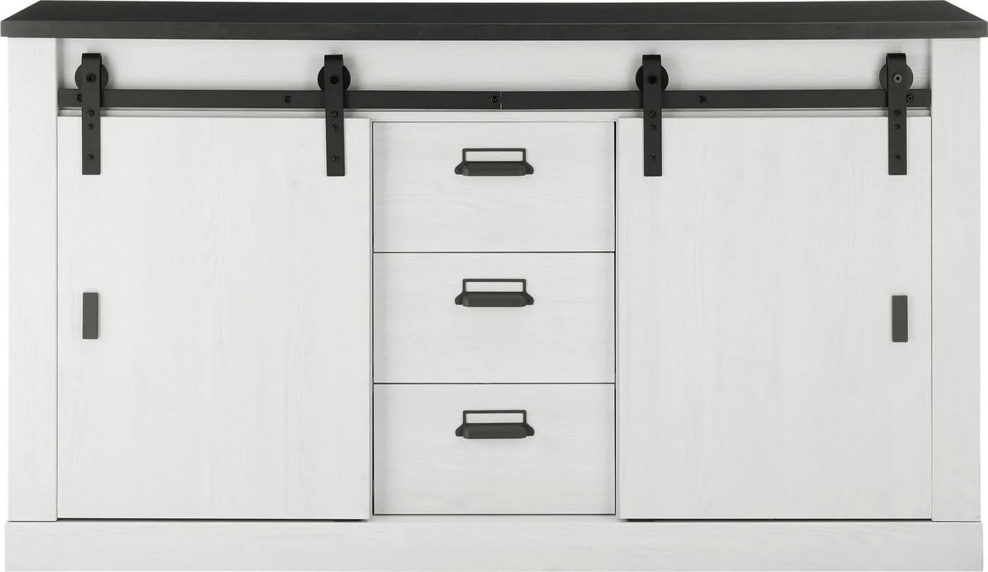 Sideboard HOME AFFAIRE SHERWOOD Weiß Pinie Dekor 3 Schubladen 2 Türen - Bild 3