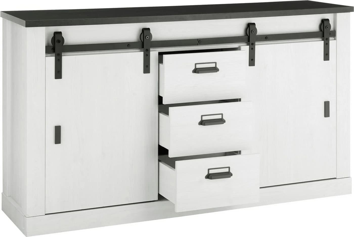 Sideboard HOME AFFAIRE SHERWOOD Weiß Pinie Dekor 3 Schubladen 2 Türen - Bild 4