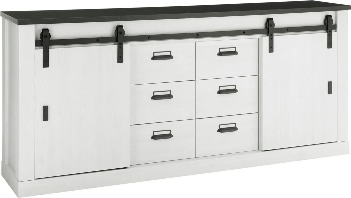 HOME AFFAIRE Sideboard SHERWOOD Weiß Pinie Dekor 201cm - Bild 2