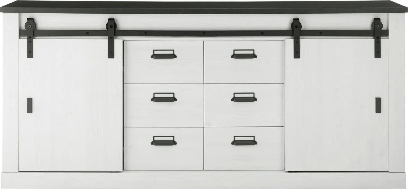 HOME AFFAIRE Sideboard SHERWOOD Weiß Pinie Dekor 201cm - Bild 3