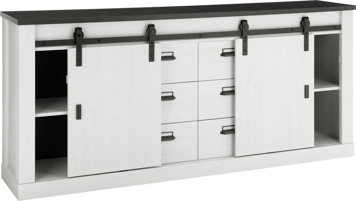 HOME AFFAIRE Sideboard SHERWOOD Weiß Pinie Dekor 201cm - Bild 4