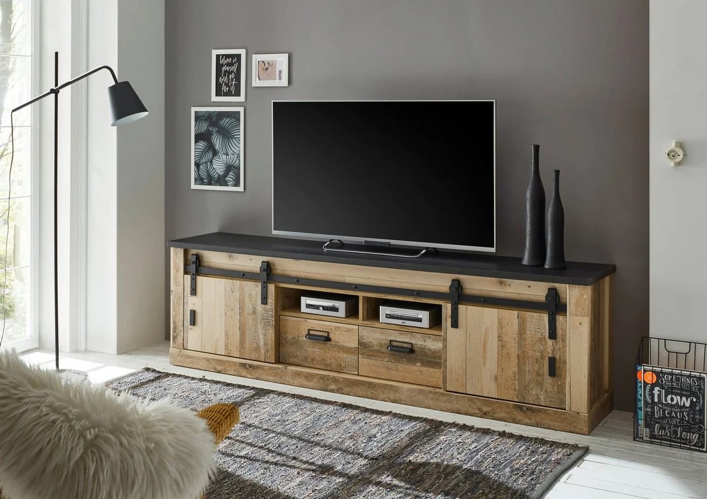 Home affaire Lowboard SHERWOOD Modernes Holz Dekor Metallbeschläge
