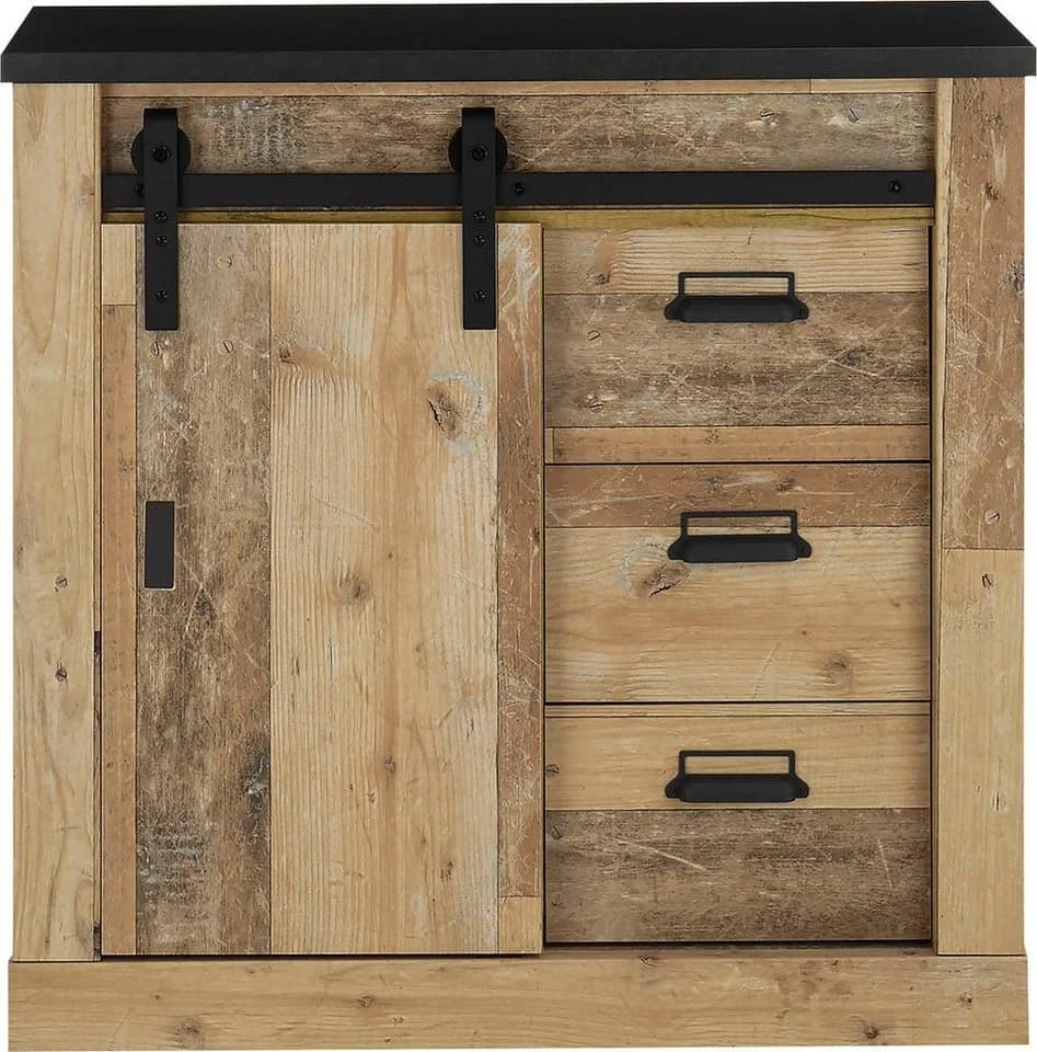 Kommode HOME AFFAIRE SHERWOOD Braun Old Style hell Dekor mit Schiebetür - Bild 3