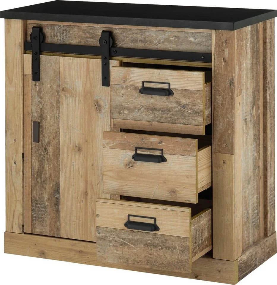 Kommode HOME AFFAIRE SHERWOOD Braun Old Style hell Dekor mit Schiebetür - Bild 4