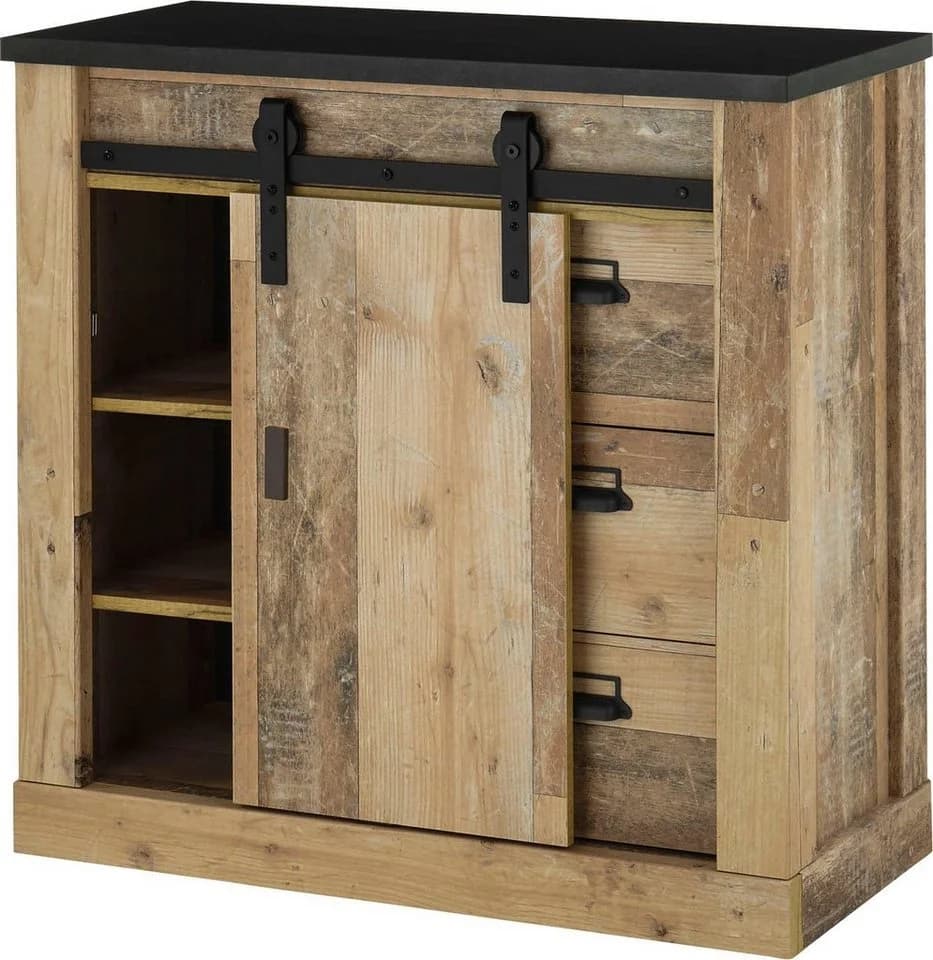 Kommode HOME AFFAIRE SHERWOOD Braun Old Style hell Dekor mit Schiebetür - Bild 5