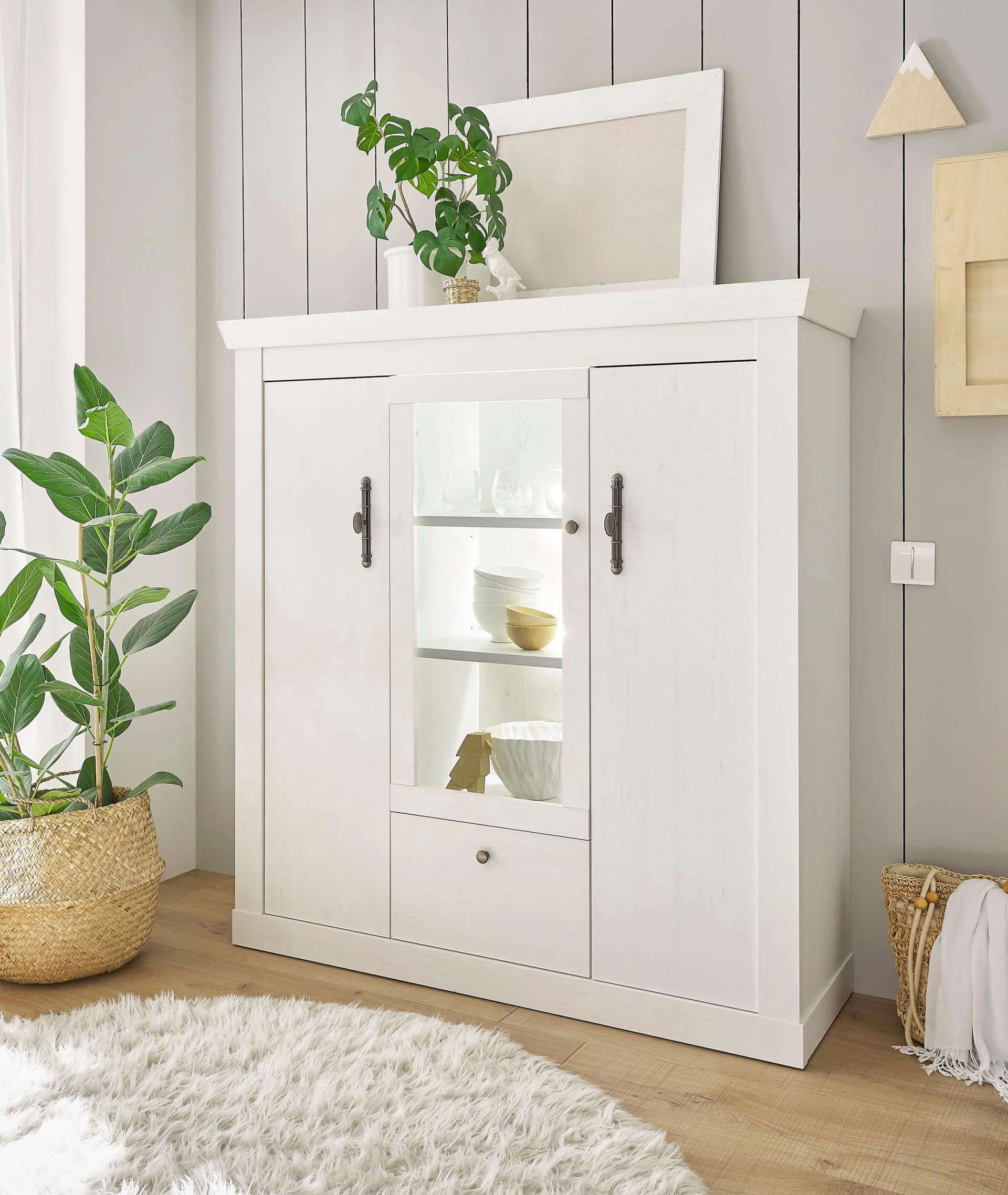 HOME AFFAIRE Highboard RAVENNA Weiß Landhausstil Softclose