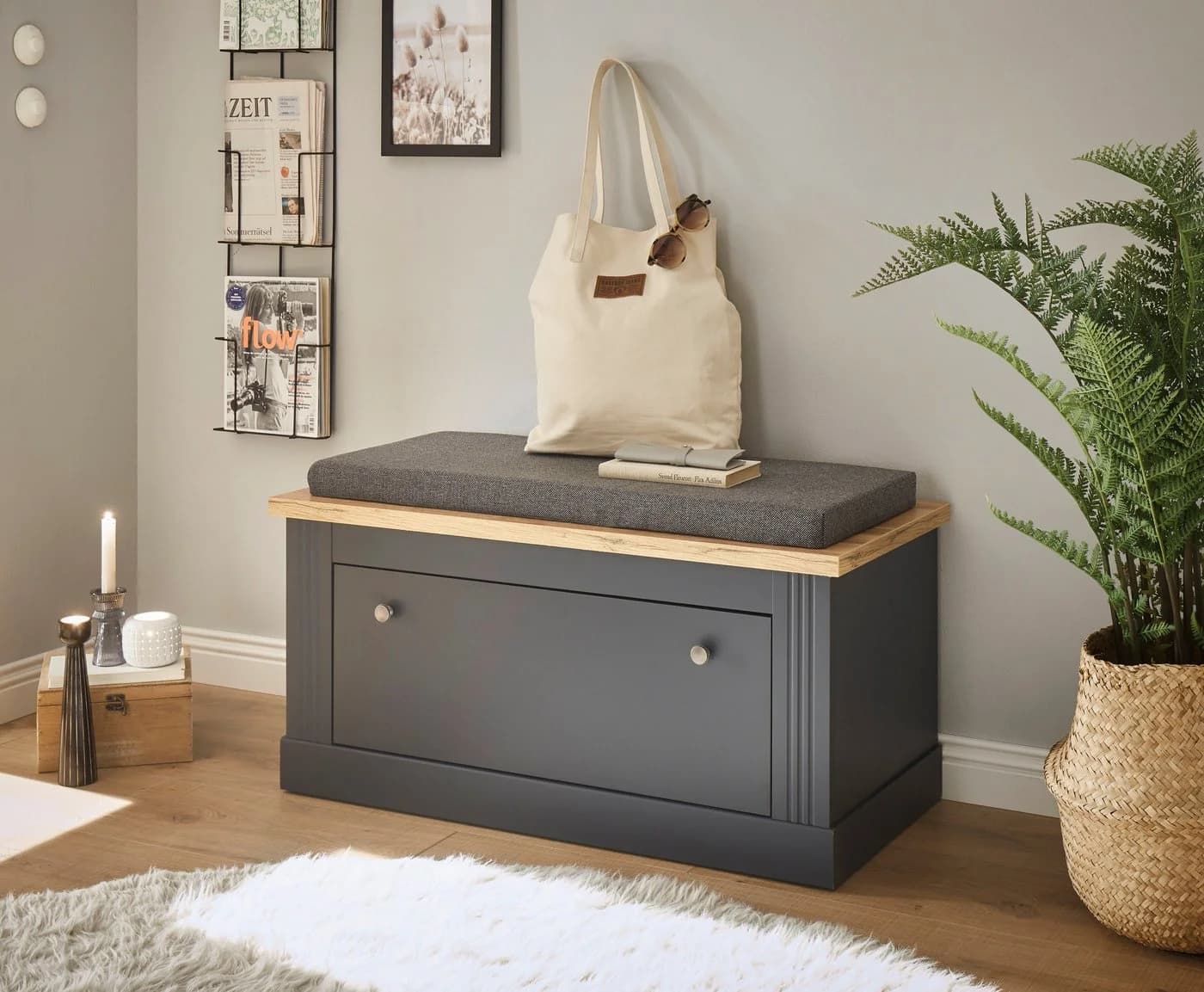 OTTO HOME WESTMINSTER Sitzbank Grau mit Stauraum und Sitzkissen