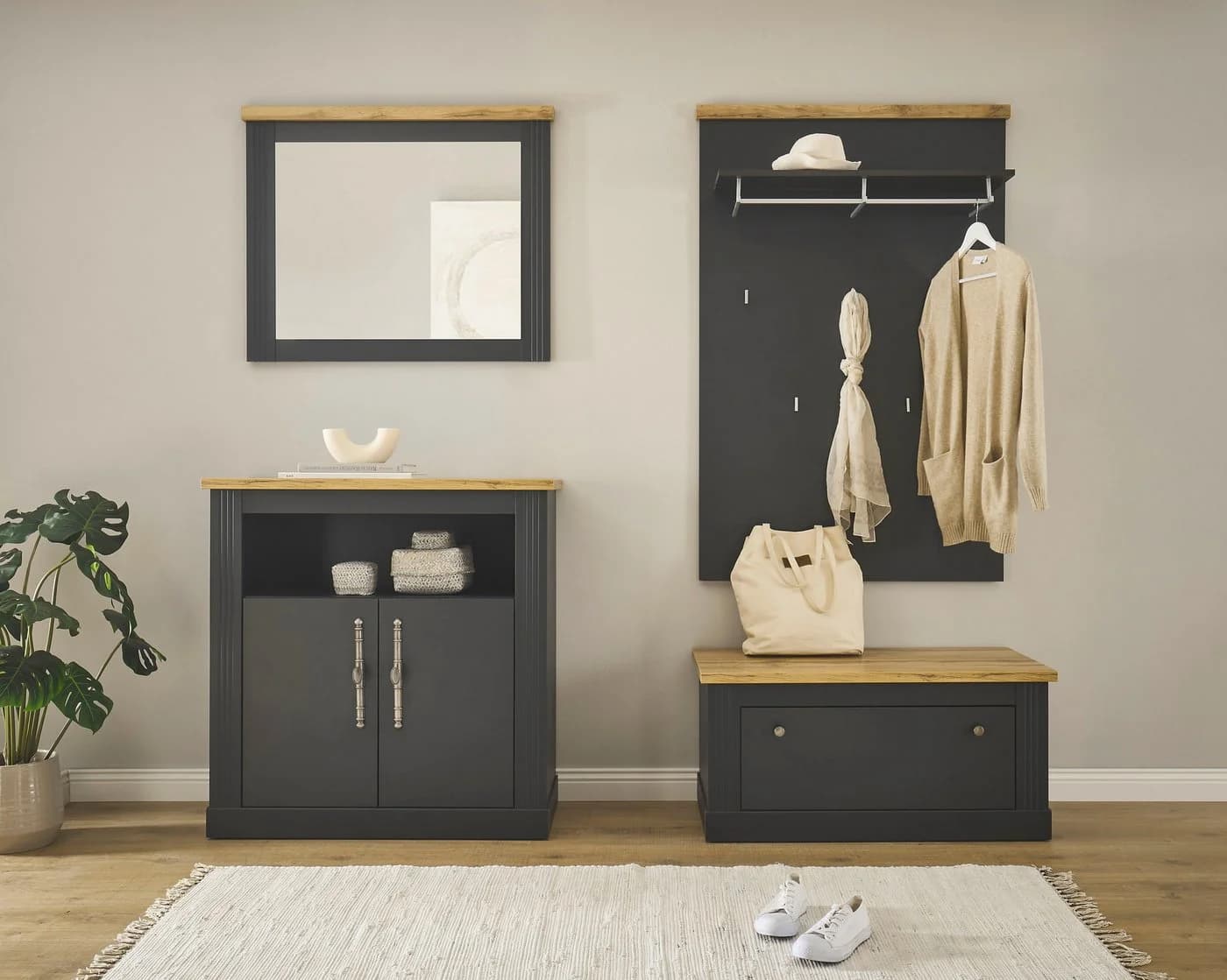OTTO HOME Westminster Garderoben-Set Grau Eiche Landhausstil