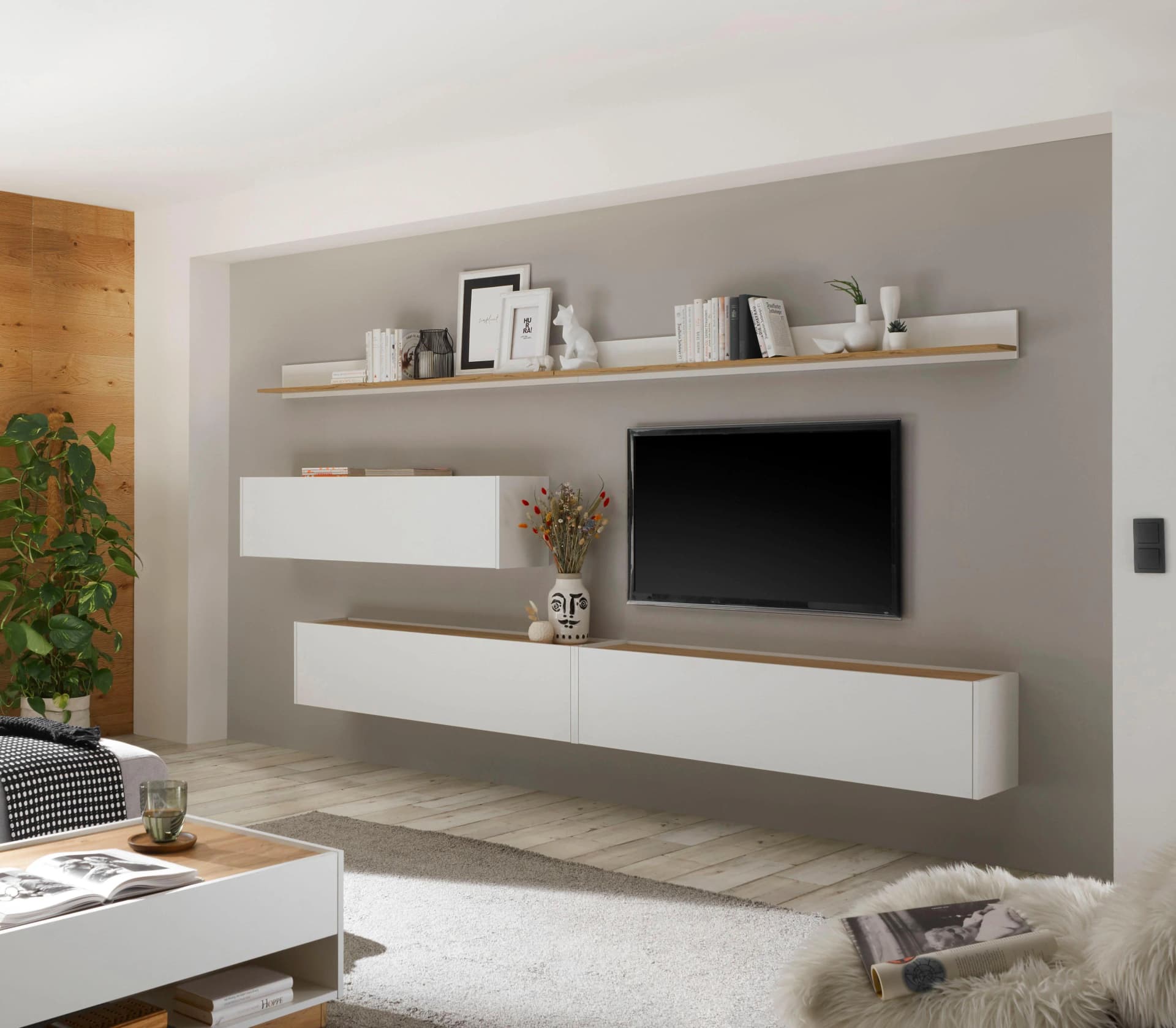 HOME AFFAIRE Wohnwand City/Giron Weiß 3 Hängeschränke 2 Wandboards