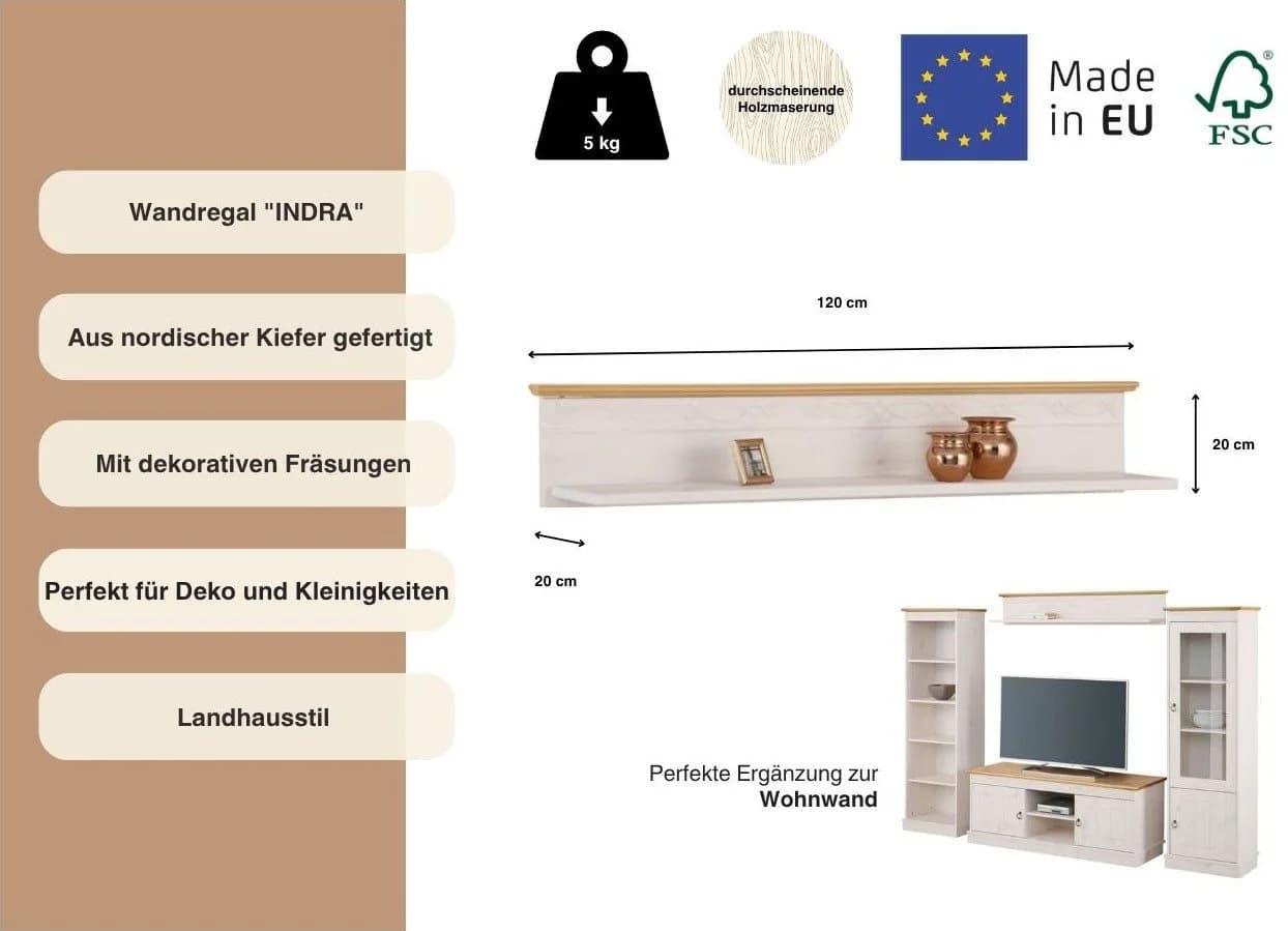 OTTO home Wandregal Indra Massivholz Landhausstil Weiss - Bild 3