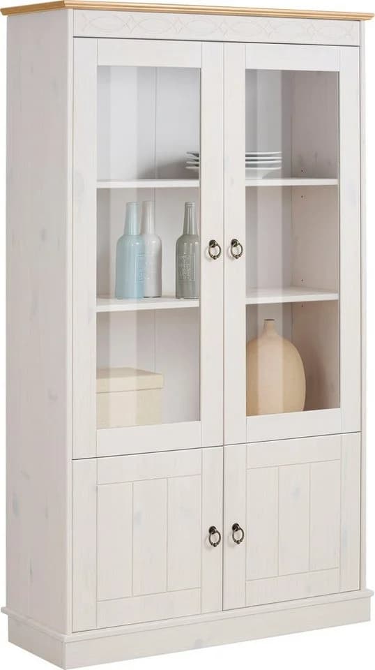 OTTO HOME Vitrine Indra Weiß/Honig Massivholz 4 Türen - Bild 2
