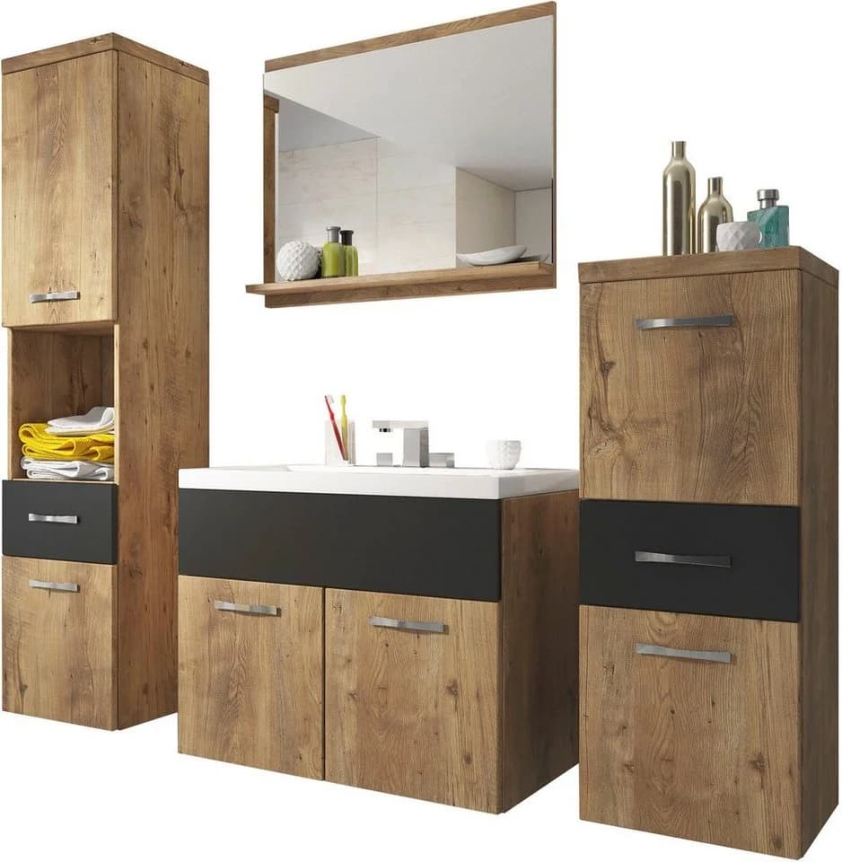 WELLTIME ELDA Badmöbel-Set 120cm mit Waschbecken und Hochschrank - Bild 2