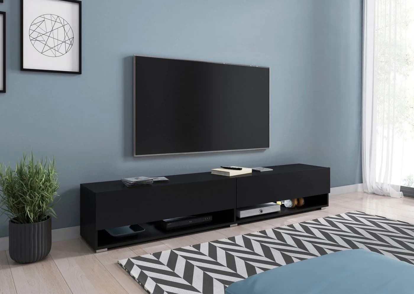 Home affaire Lowboard 180 cm Schwarz Modern Stehend Hängend