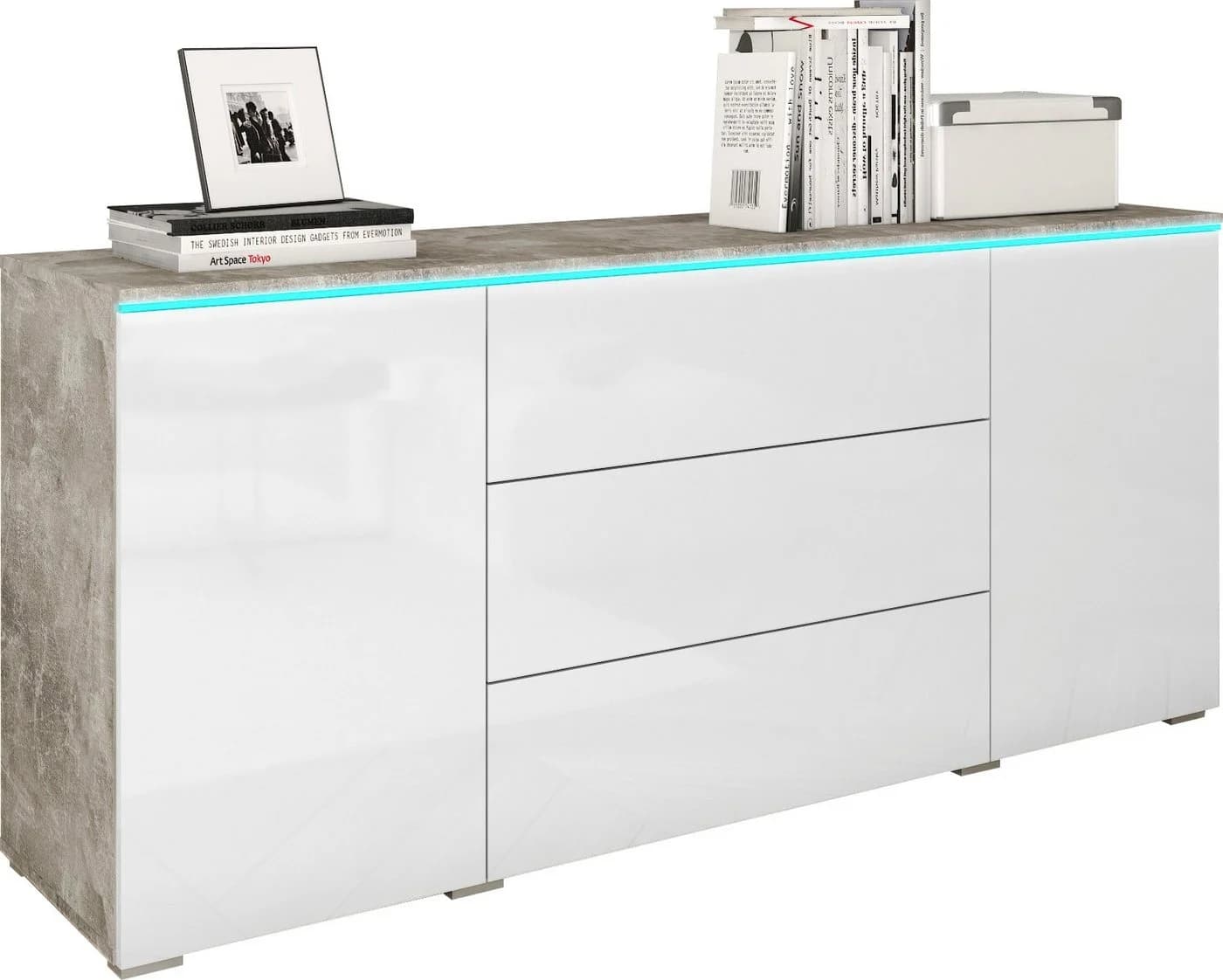 HOME AFFAIRE Sideboard VERA grifflos Grau Weiß Hochglanz Betonoptik - Bild 2