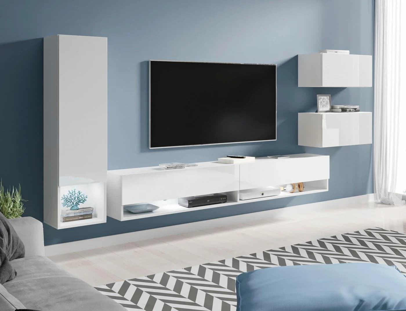 HOME AFFAIRE Wohnwand Amadeo Weiß Eiche Modern