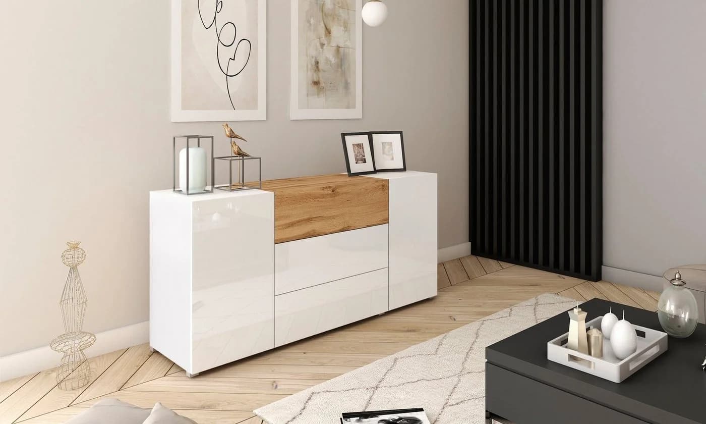 HOME AFFAIRE Sideboard BERLIN Weiß Matt Eichefarben Wotan Modern