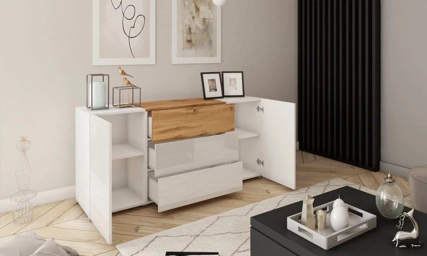 HOME AFFAIRE Sideboard BERLIN Weiß Matt Eichefarben Wotan Modern - Bild 3
