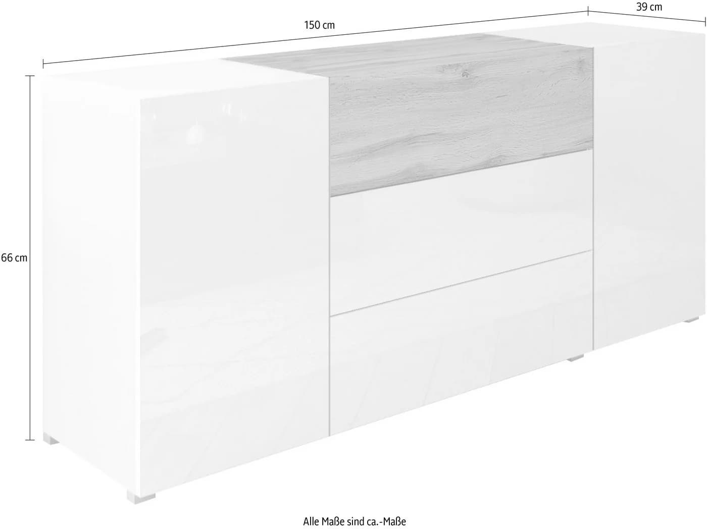 HOME AFFAIRE Sideboard BERLIN Weiß Matt Eichefarben Wotan Modern - Bild 5