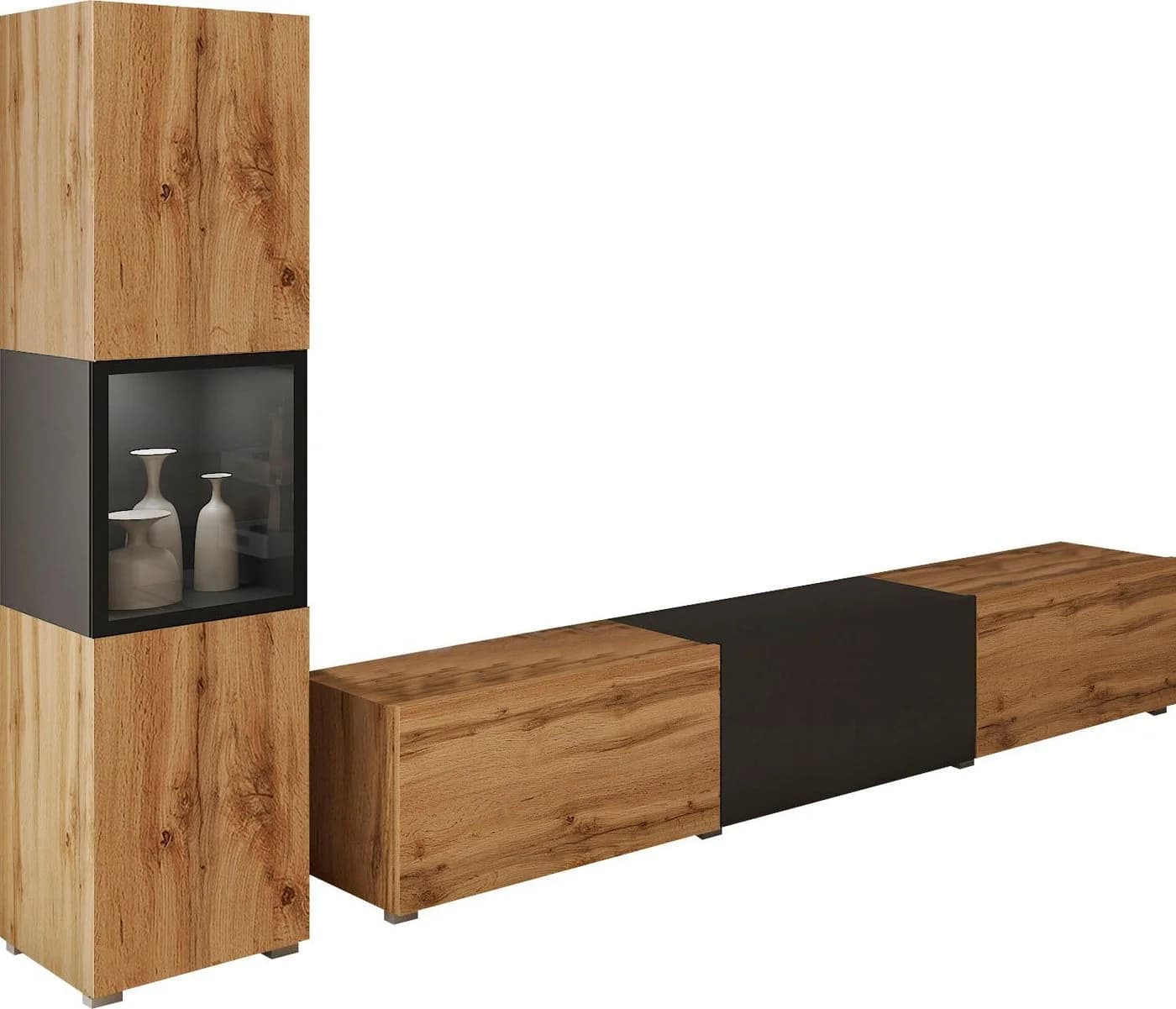 HOME AFFAIRE Wohnwand Berlin I Vitrine Schwarz Matt Modern - Bild 2