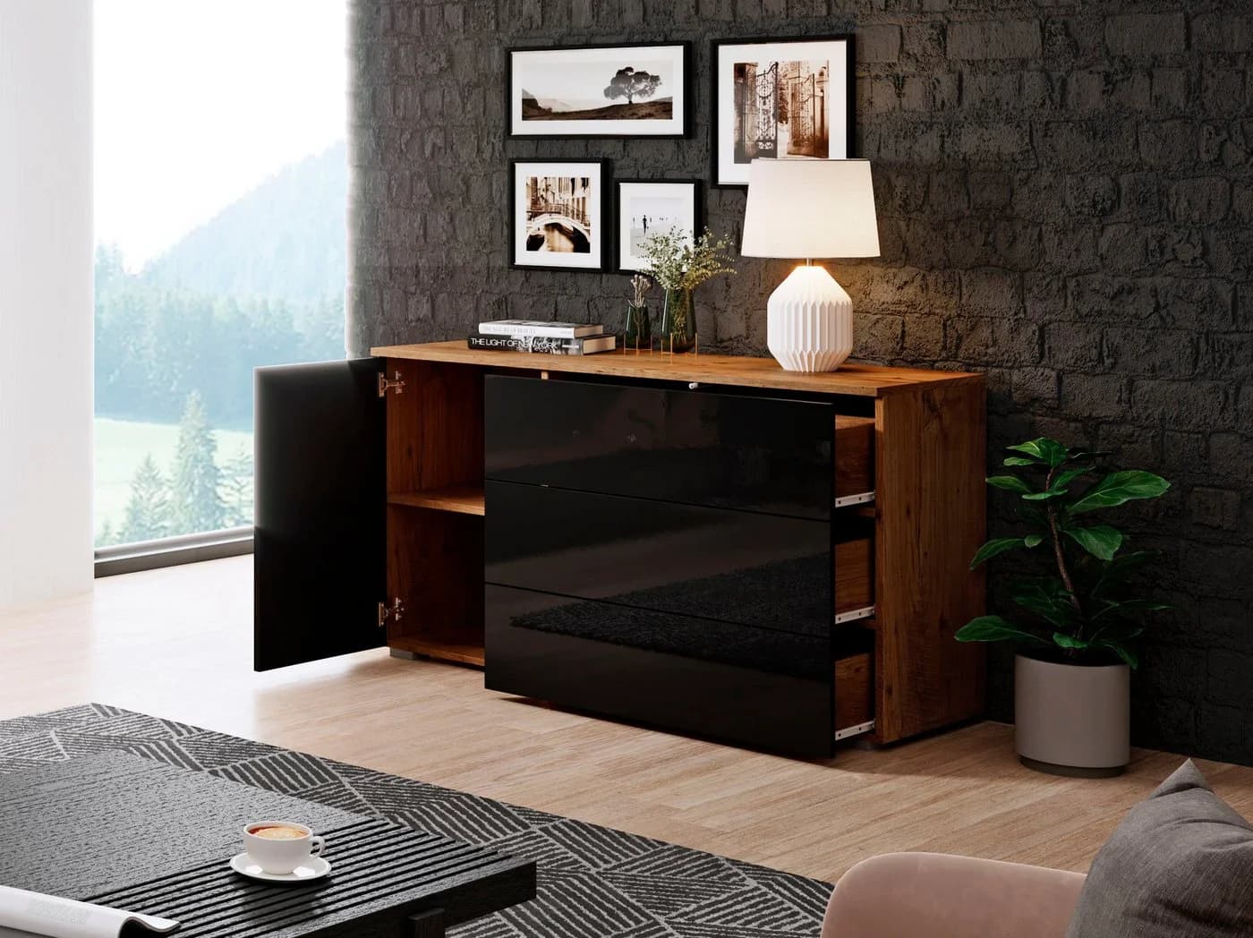 OTTO HOME Sideboard PARIS Schwarz Kastanien Modern