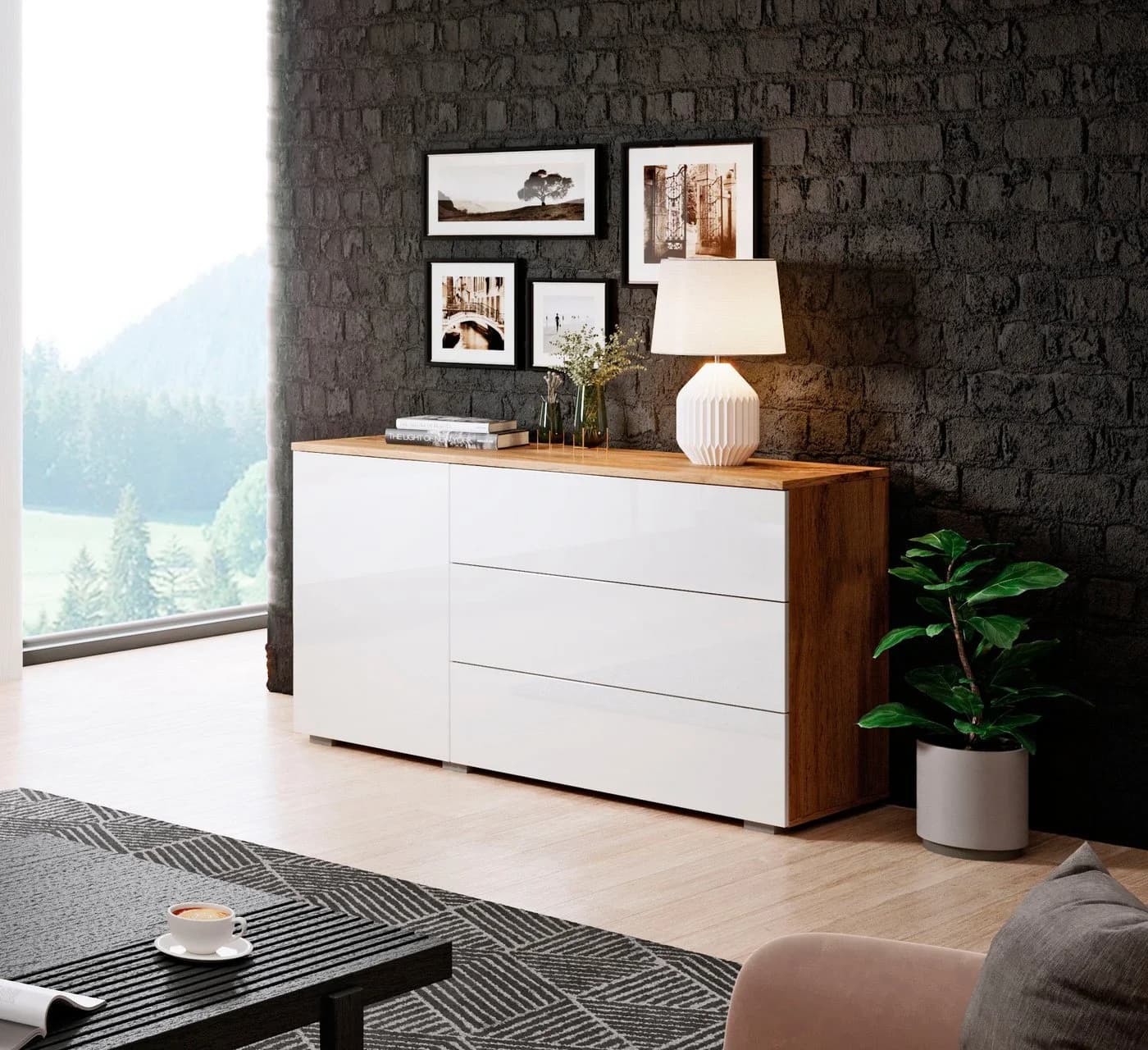 OTTO HOME Sideboard PARIS Weiß Eichefarben Modern Push-to-open