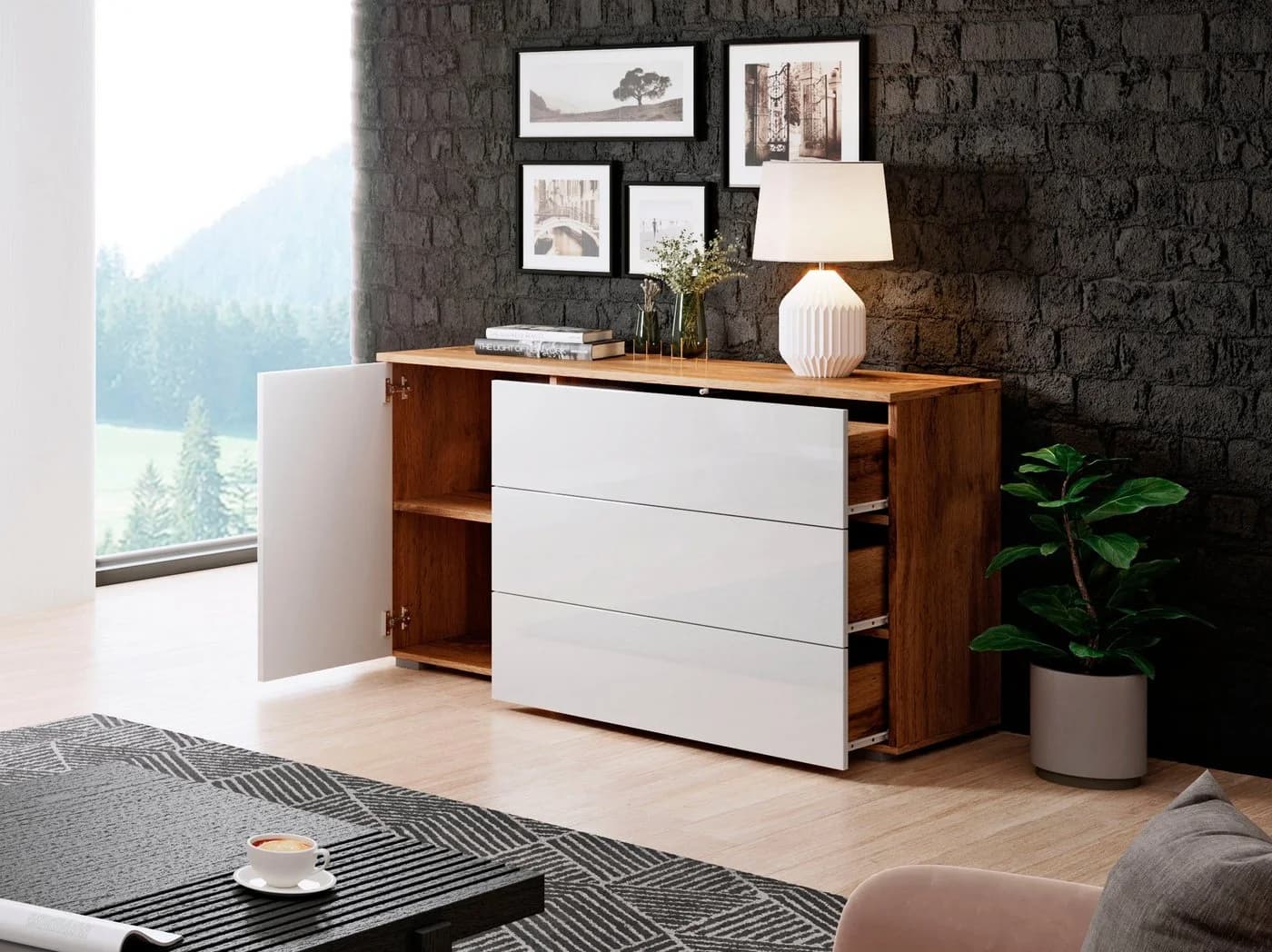 OTTO HOME Sideboard PARIS Weiß Eichefarben Modern Push-to-open - Bild 4