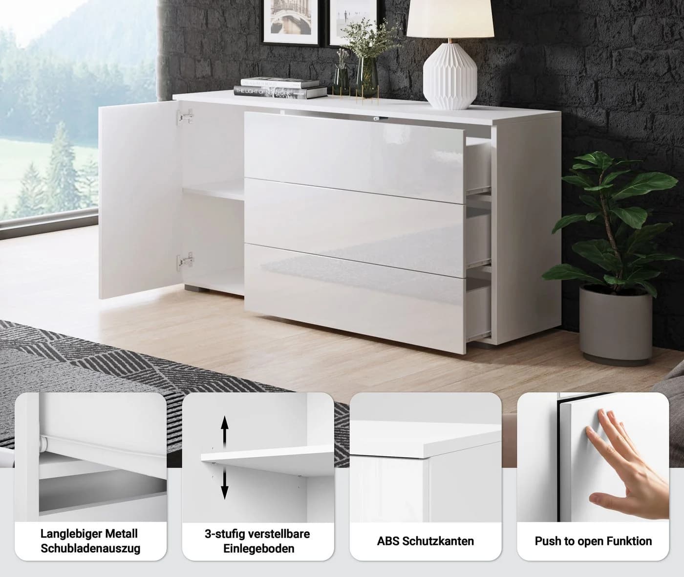 OTTO HOME Sideboard PARIS Weiß Matt/Hochglanz Modern - Bild 3