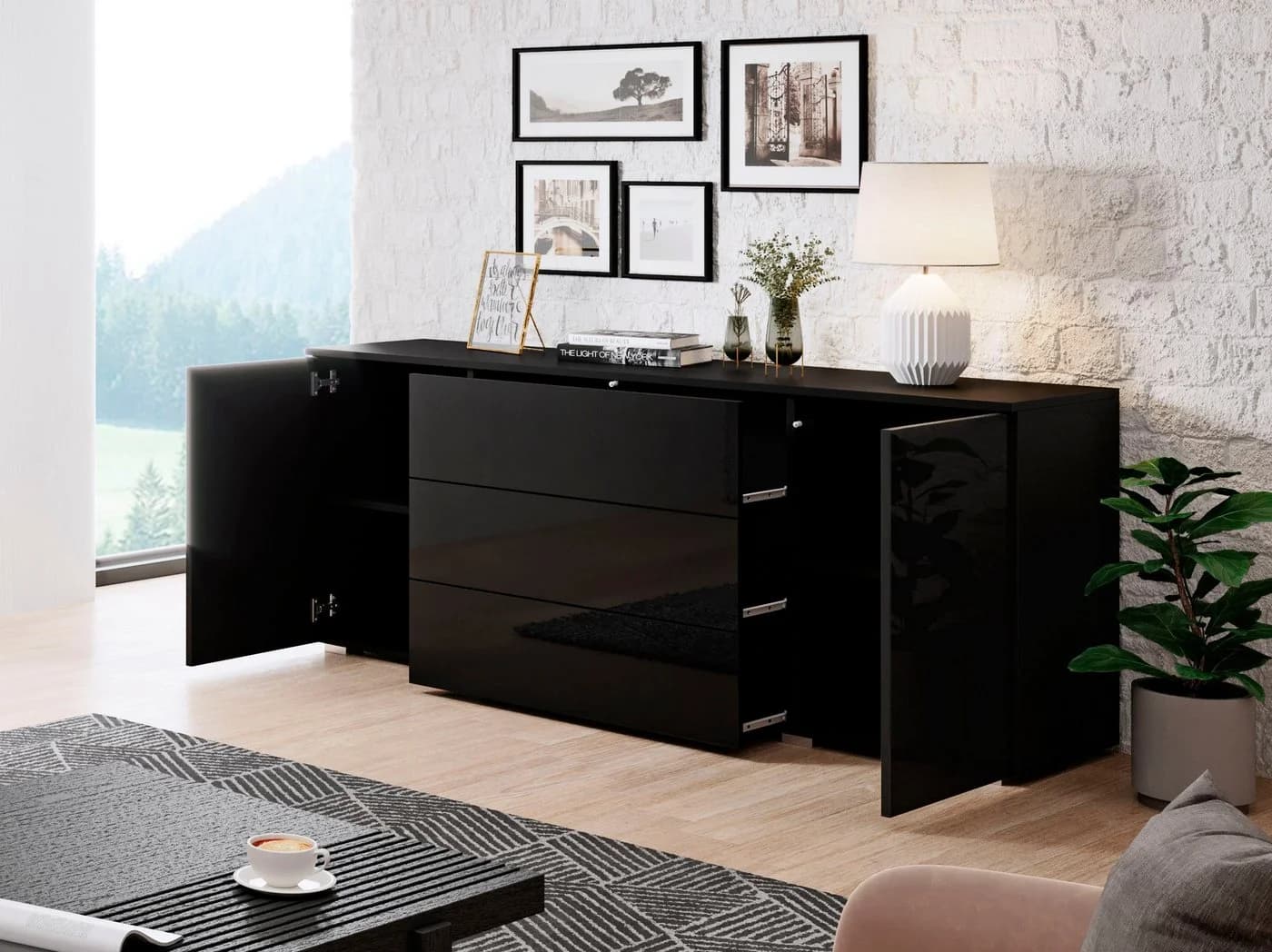 OTTO home Sideboard PARIS Schwarz Modern Push-to-open - Bild 4