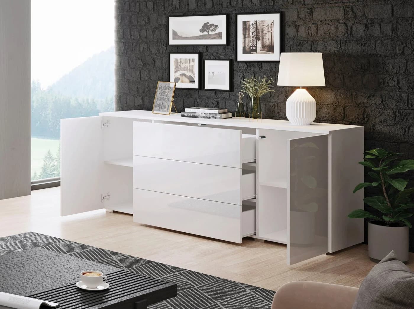OTTO home Sideboard PARIS Weiß Matt/Hochglanz Push-to-open - Bild 5