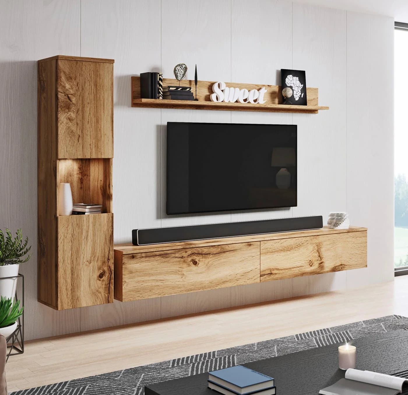 OTTO HOME Wohnwand PARIS Grifflos Eiche Matt