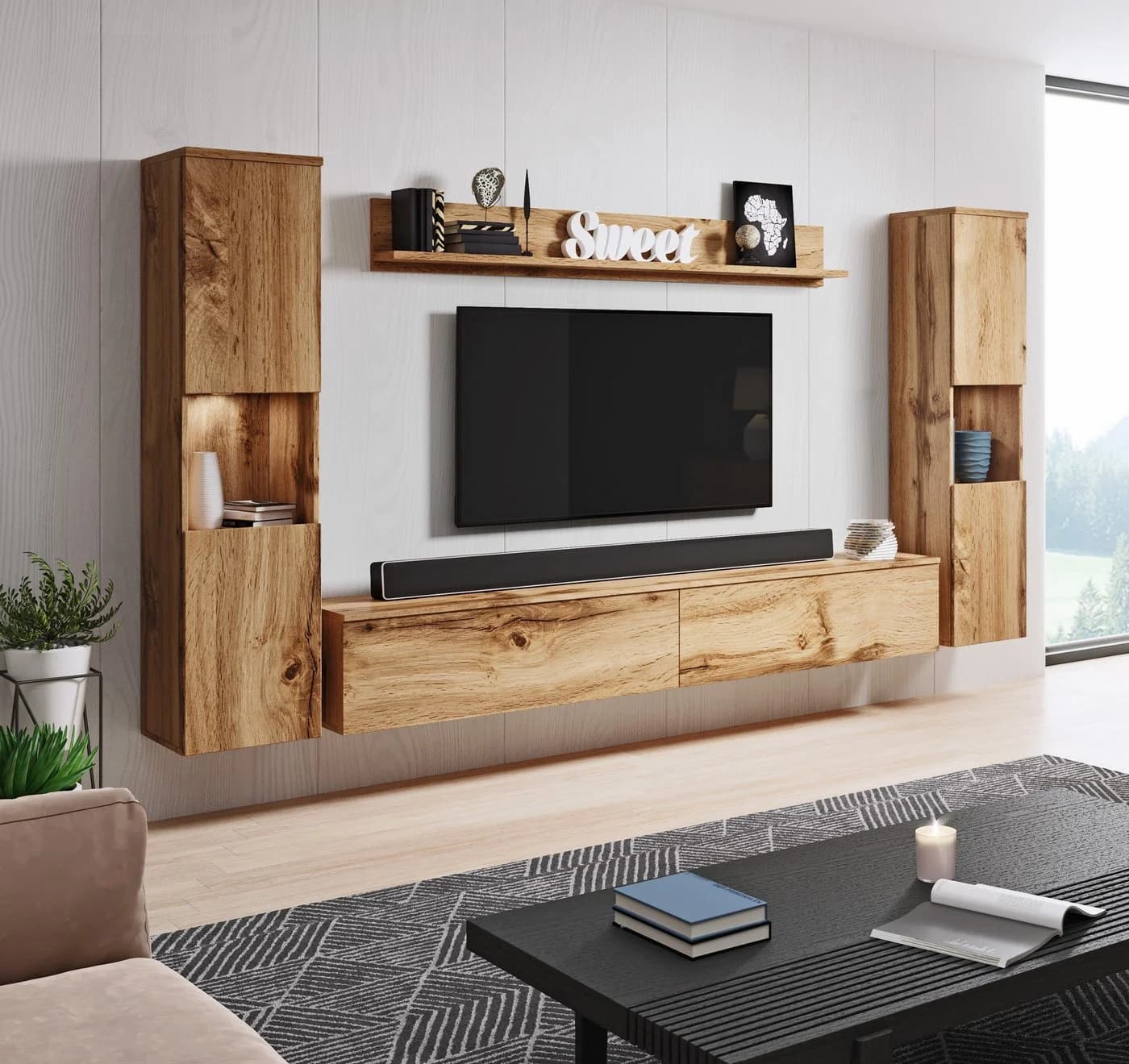 OTTO HOME Wohnwand PARIS Modern Grifflos Braun/Weiß