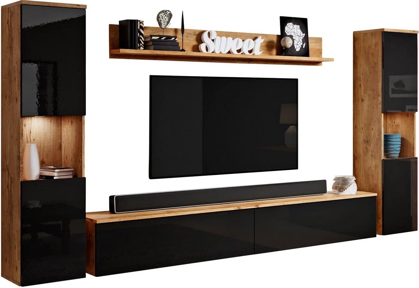 OTTO HOME Wohnwand PARIS Schwarz Kastanienbraun Hochglanz - Bild 2